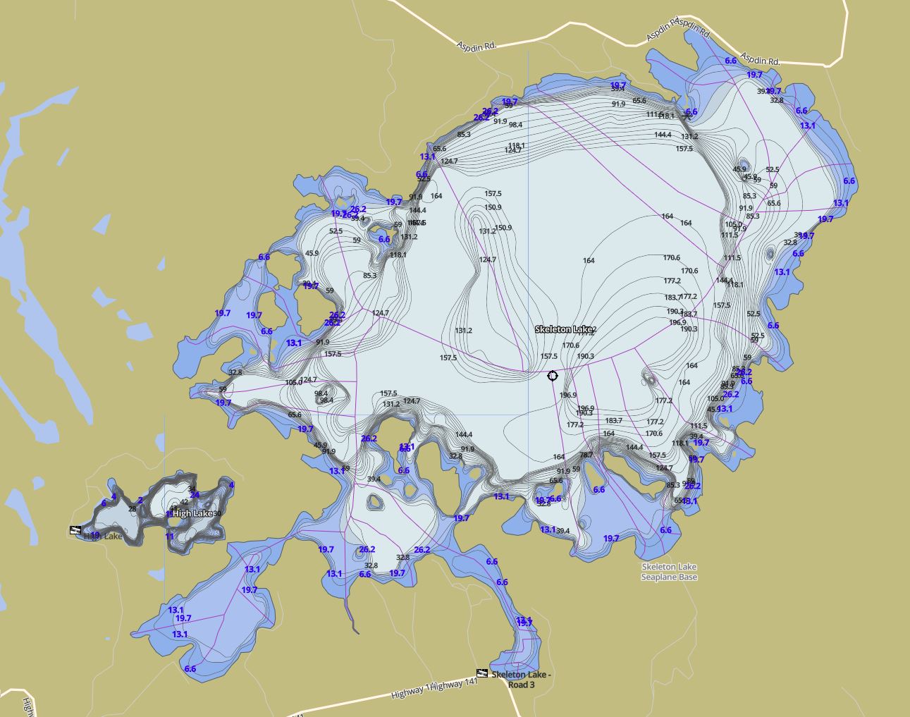Contour Map of Skeleton Lake in Municipality of Muskoka Lakes and the District of Muskoka